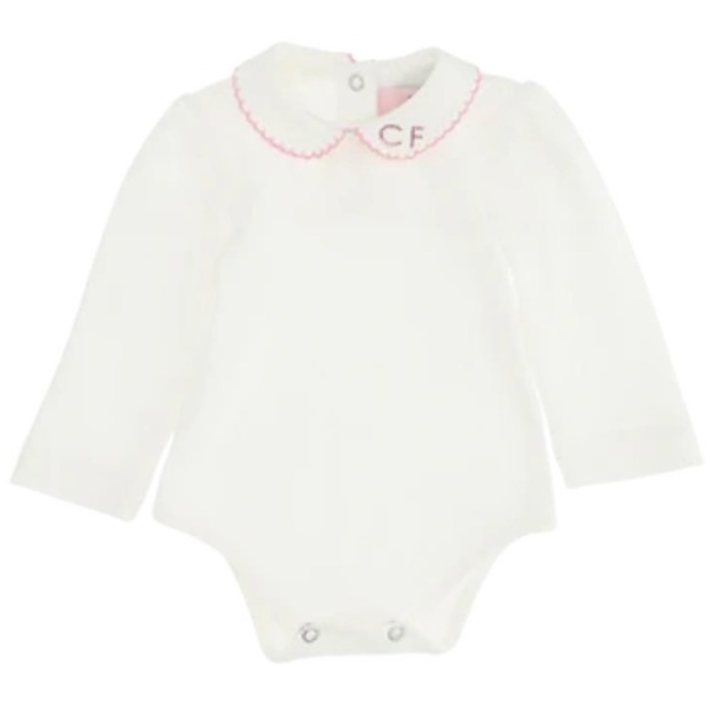 Chiara Ferragni‎ Infant White Long Sleeve Pink Trim CF Initial Onesie Casual